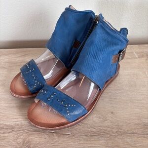 Miz‎ Mooz Forge Leather Studded Gladiator Sandals Blue Size 38 US Size 7.5-8